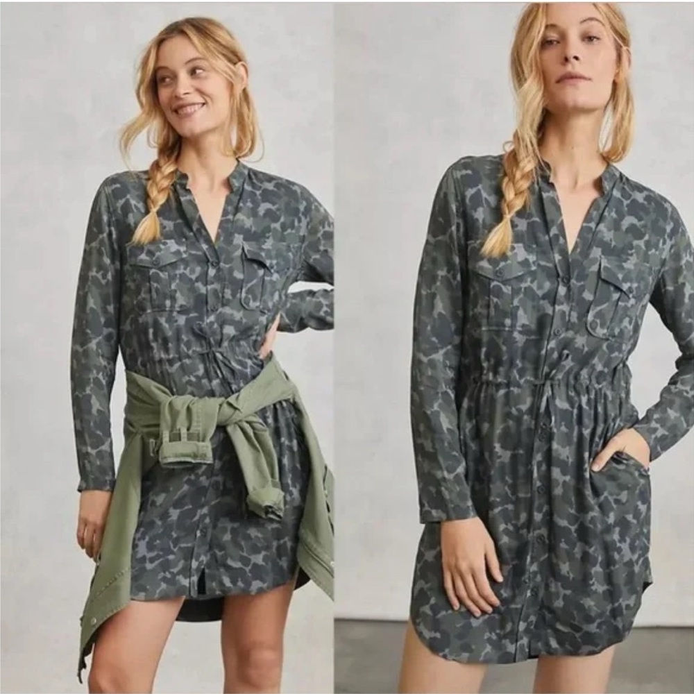 NWT Cloth & Stone for Anthropologie Gray Camouflage Long Sleeve Dress size small